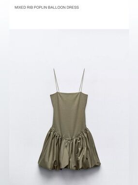 NWT Zara Olive Spaghetti-Strap Balloon Mini Dress